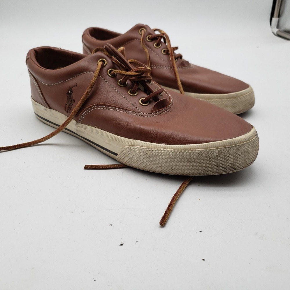 Polo Ralph Lauren Vaughn Shoes Mens Size 8.5 Brown Leather Low Top Sneakers